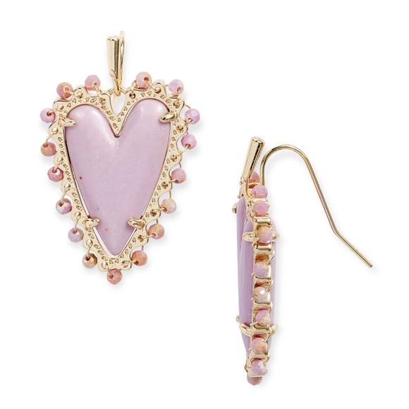 KENDRA SCOTT Beaded Ansley Heart Drop Earrings Gold Lilac Phosphate - Picture 2 of 8